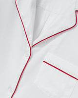 Women's Twill Pajama Set in White with Red Piping