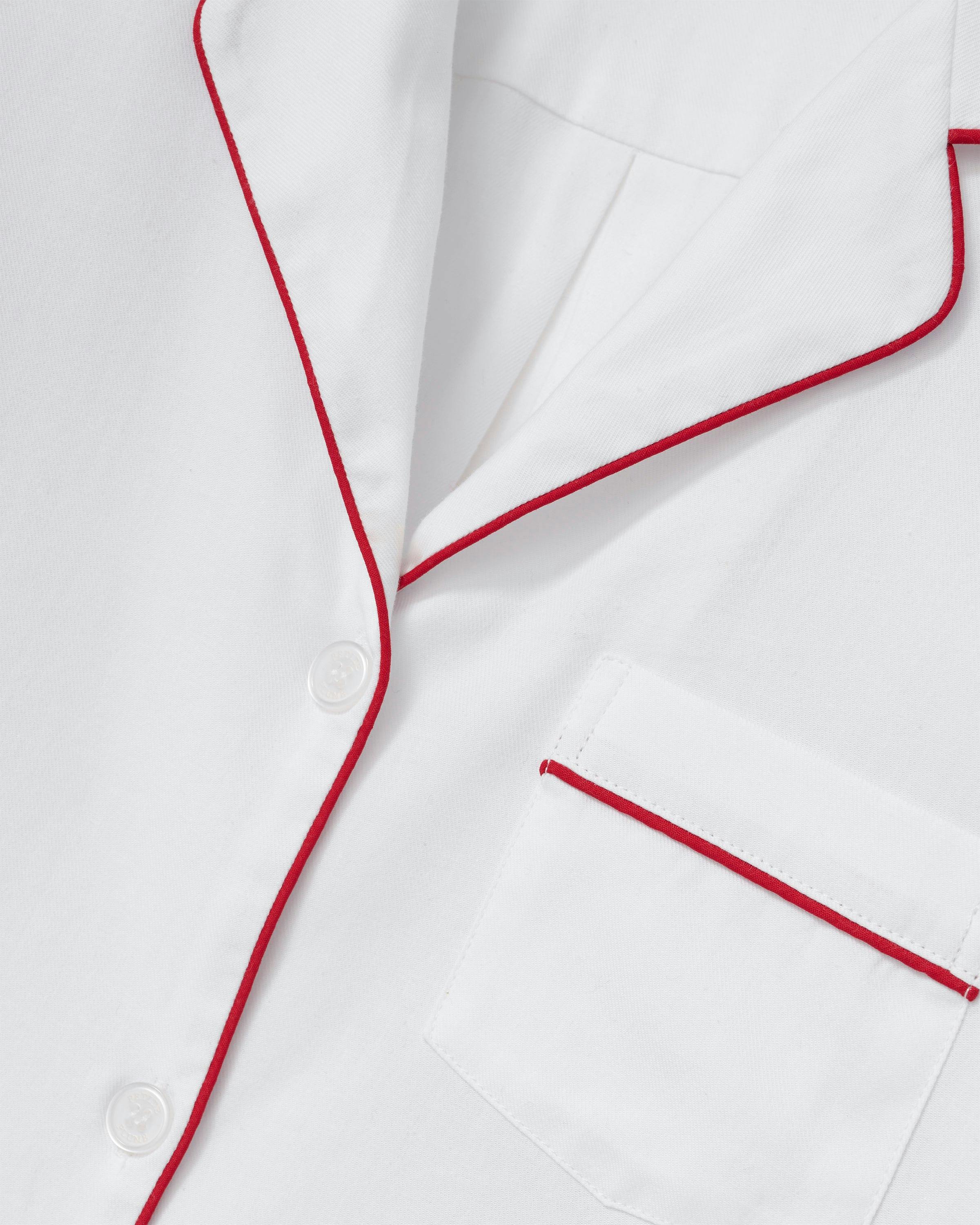 Women's Twill Pajama Set in White with Red Piping