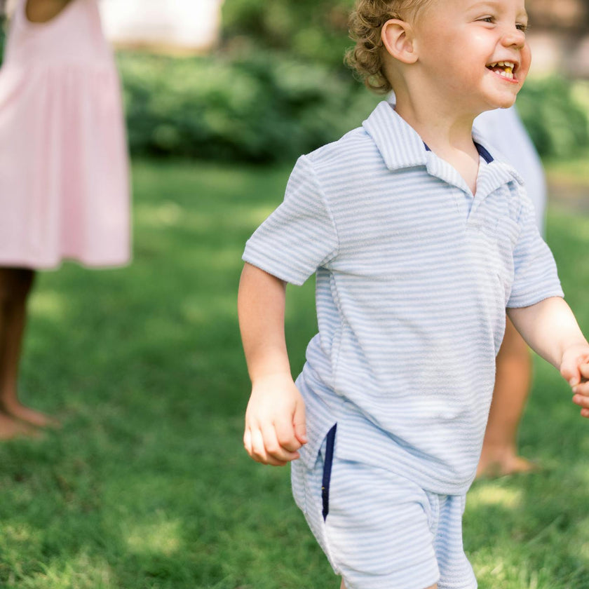 boys powder blue stripe french terry polo