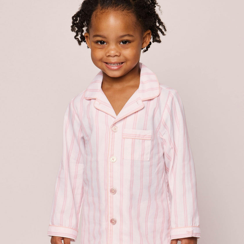 Kid's Twill Pajama Set in Pink and White Stripe