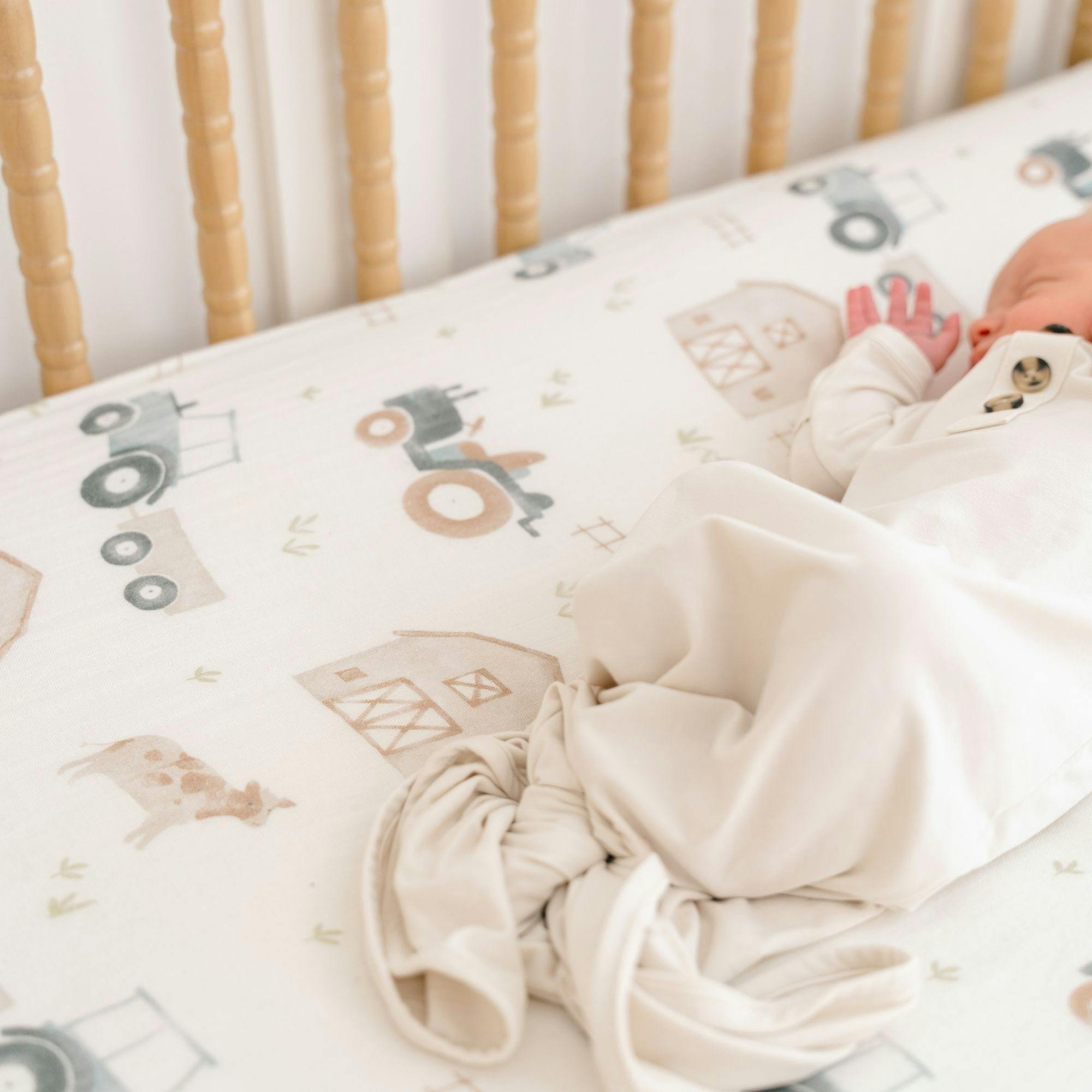 Charlie Tractor Cotton Fitted Crib Sheet