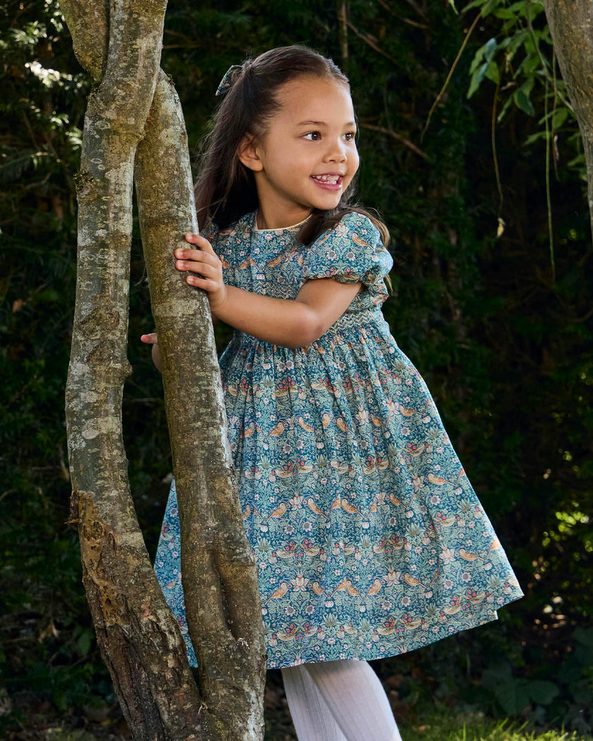 Smocked Party Dress in Strawberry Thief