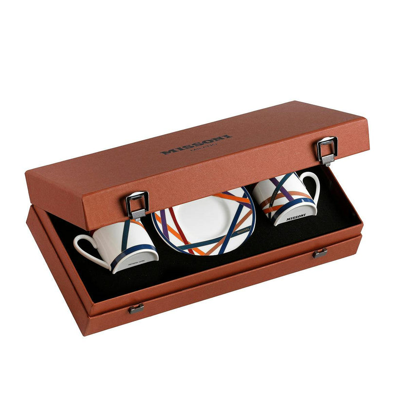Coffee Cup & Saucer NASTRI Set of 2 in Luxury Box Multicolor diam. 2.3", H 2.5", Cap. 4 oz, Saucer diam. 4.75"