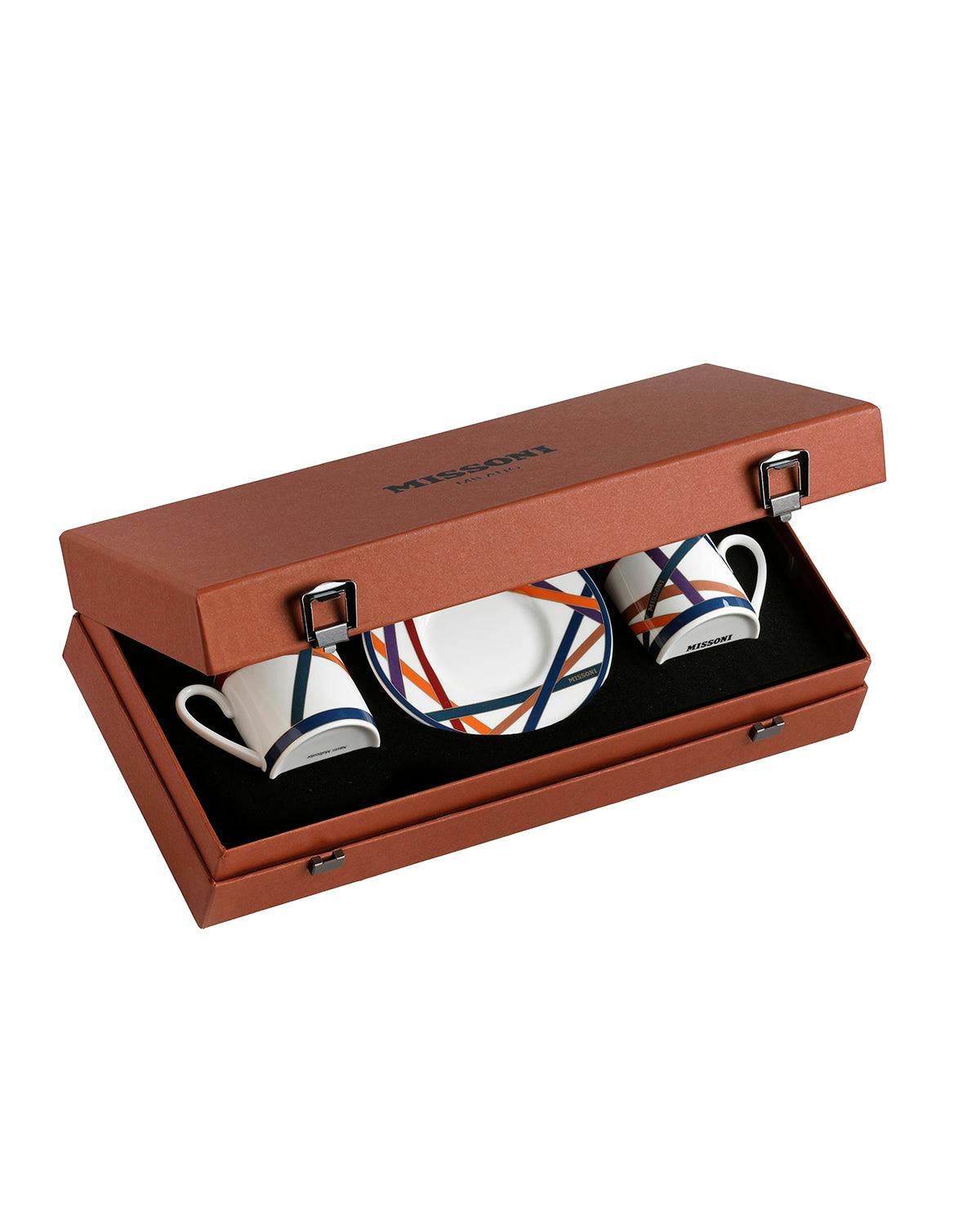 Coffee Cup & Saucer NASTRI Set of 2 in Luxury Box Multicolor diam. 2.3