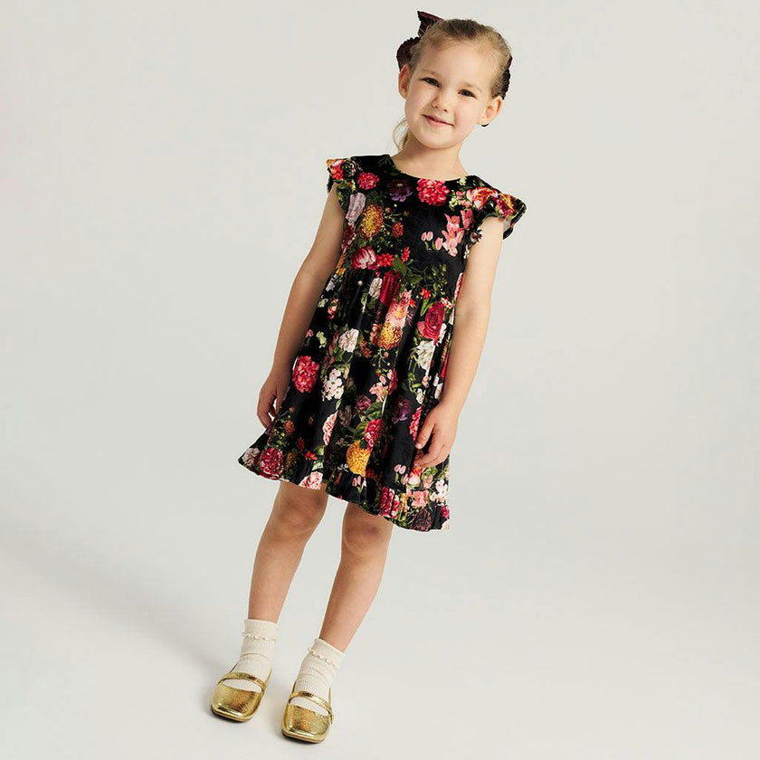 Posh Botanica Velour Bow Back Ruffled Dress