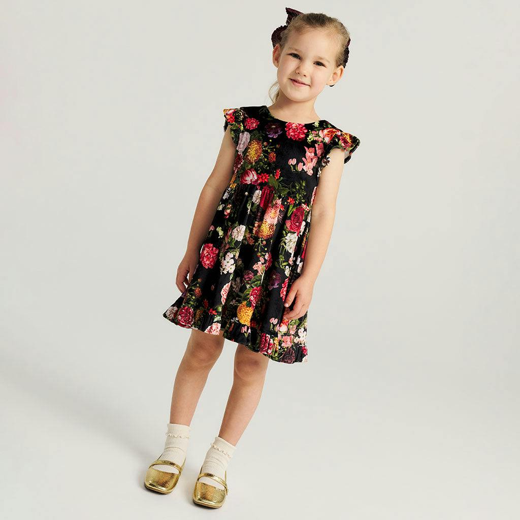 Posh Botanica Velour Bow Back Ruffled Dress