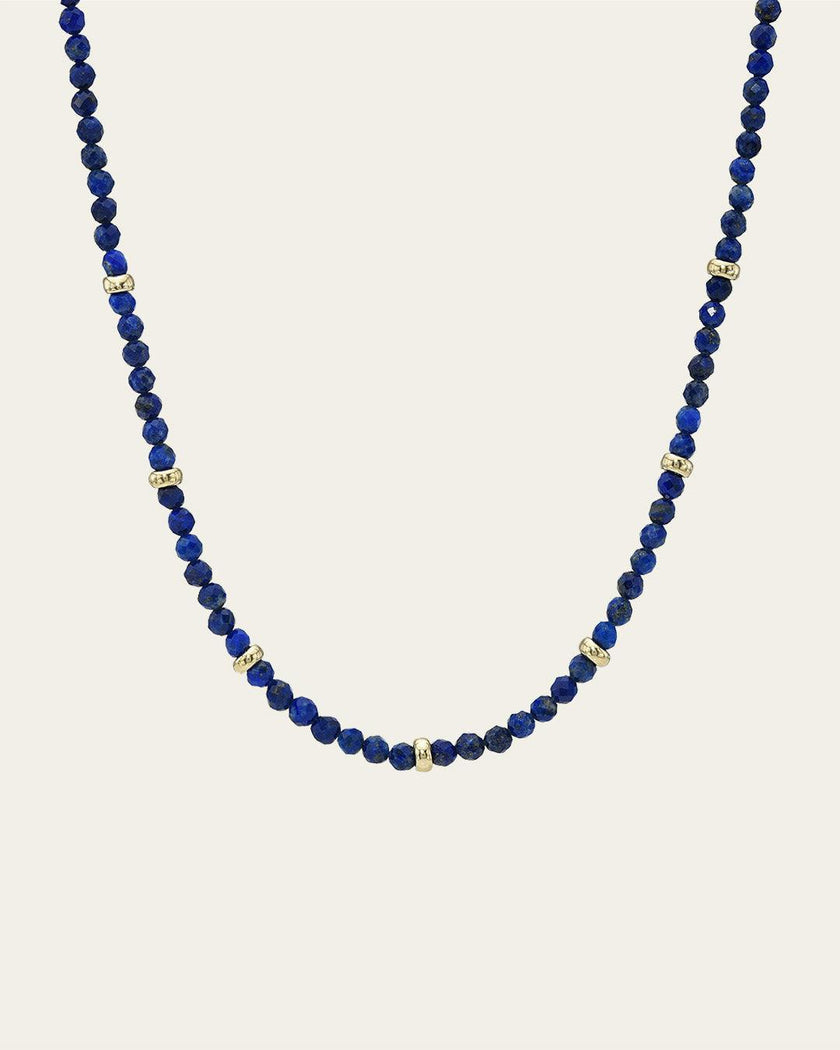 14K Gold Blue Lapis Segment Bead Necklace