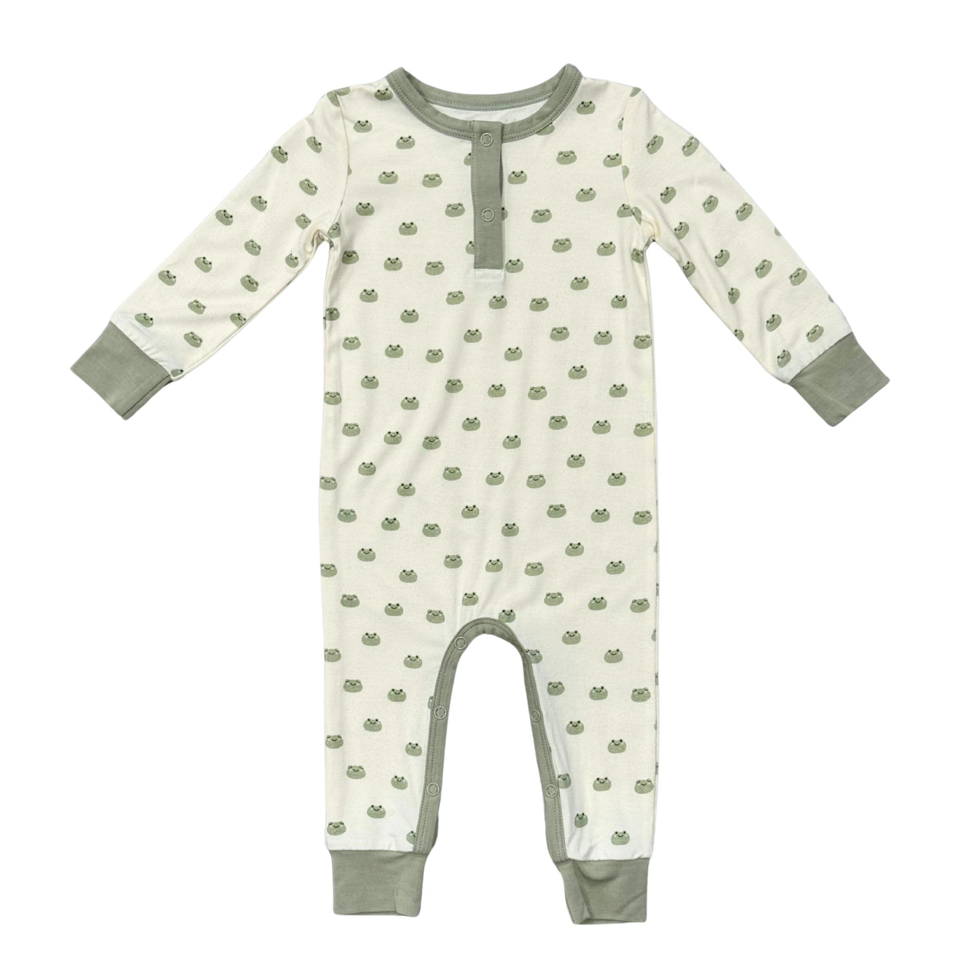 Baby Boy Snap Romper in Miniature Frogs