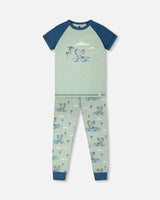 Organic Cotton Two-Piece Pyjama Set Green Crocodile Print