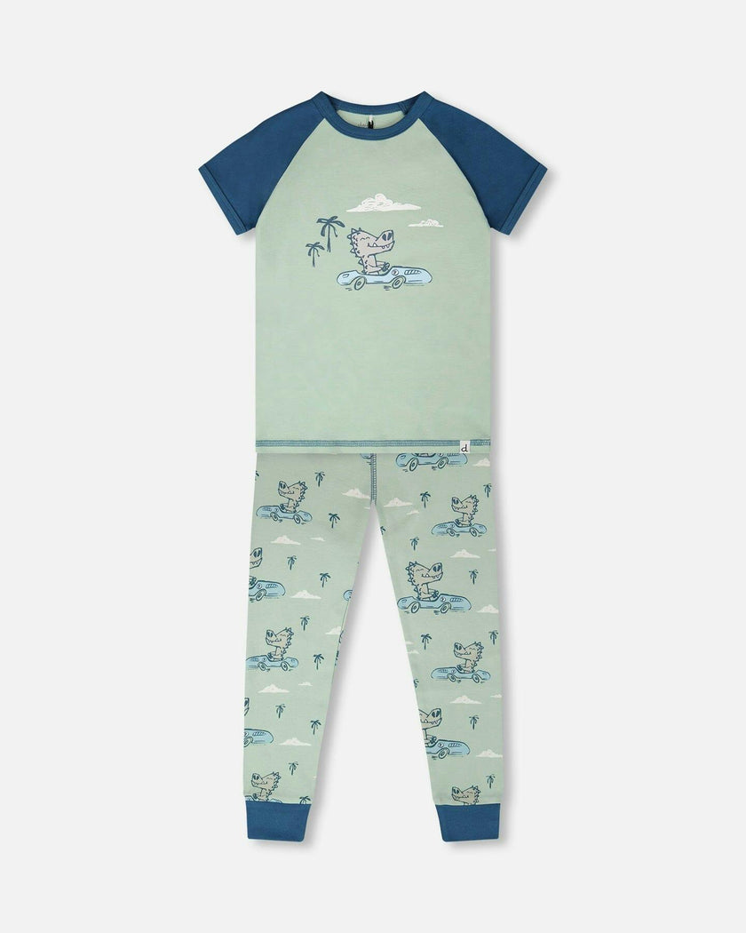 Organic Cotton Two-Piece Pyjama Set Green Crocodile Print
