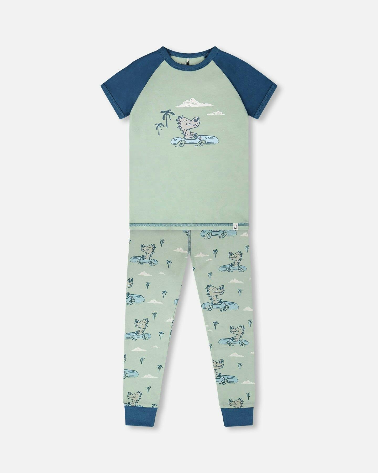 Organic Cotton Two-Piece Pyjama Set Green Crocodile Print