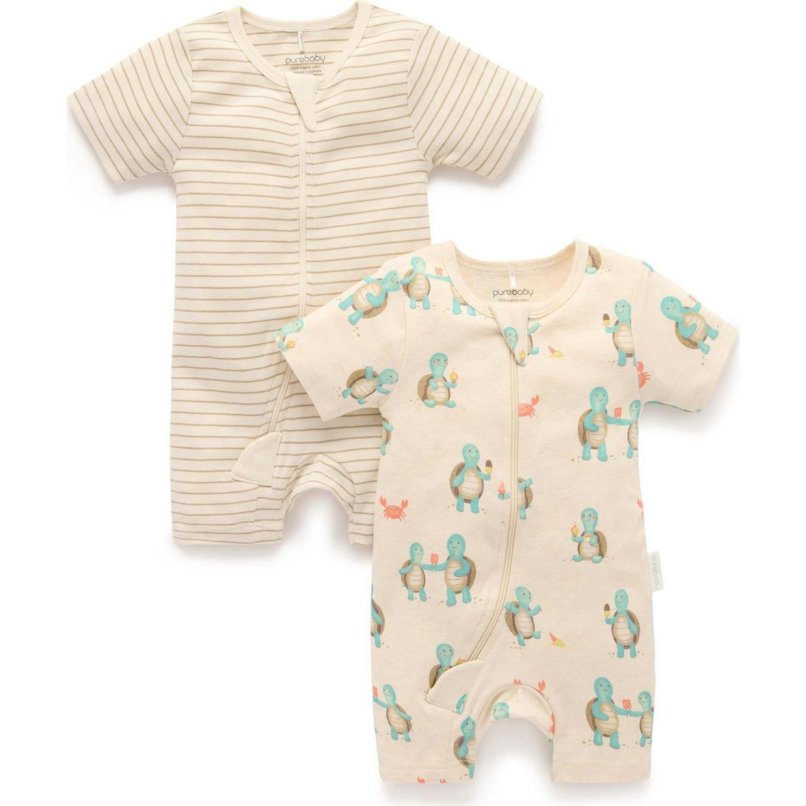 2 Pack S/Slv Digital Growsuit Hungry Turtles Print
