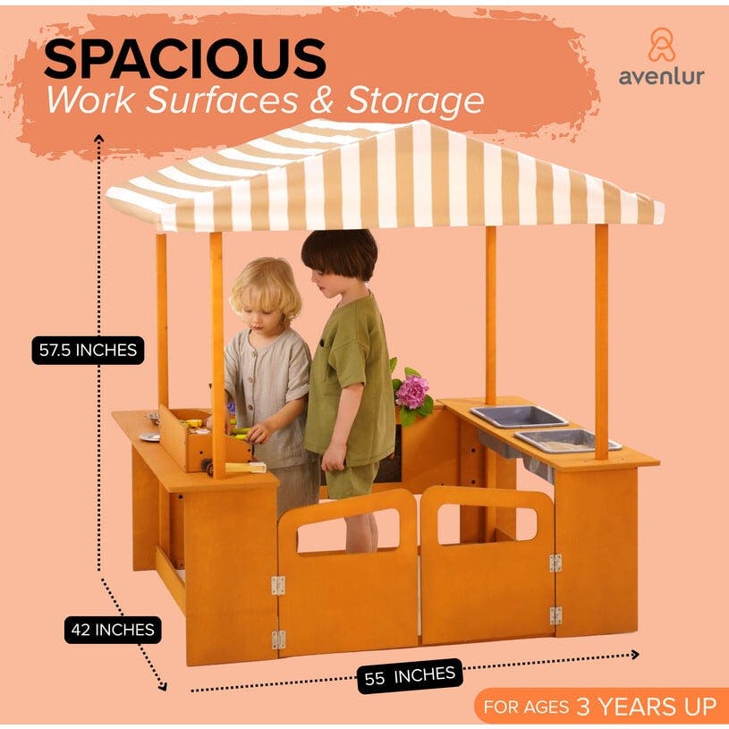 Avenlur Sumac Outdoor Wooden Play Market, Root View Planter, Mud Kitchen & Grill Station