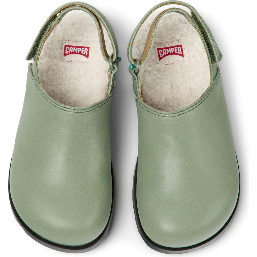 Brutus Fur Cushion Back Velcro Strap Leather Sandals, Green