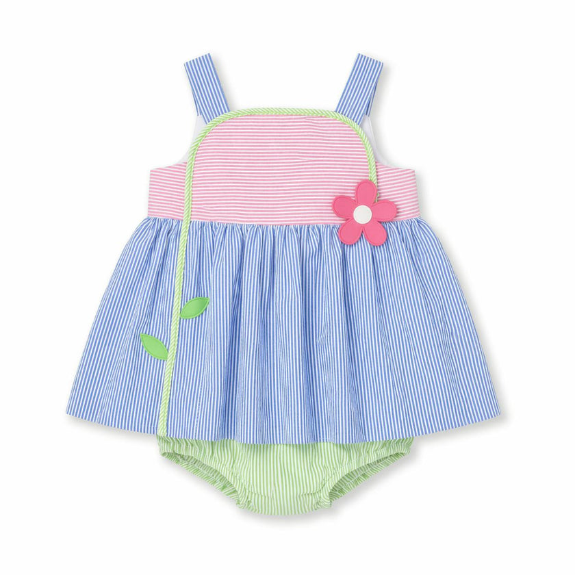 Seersucker Romper With Flower