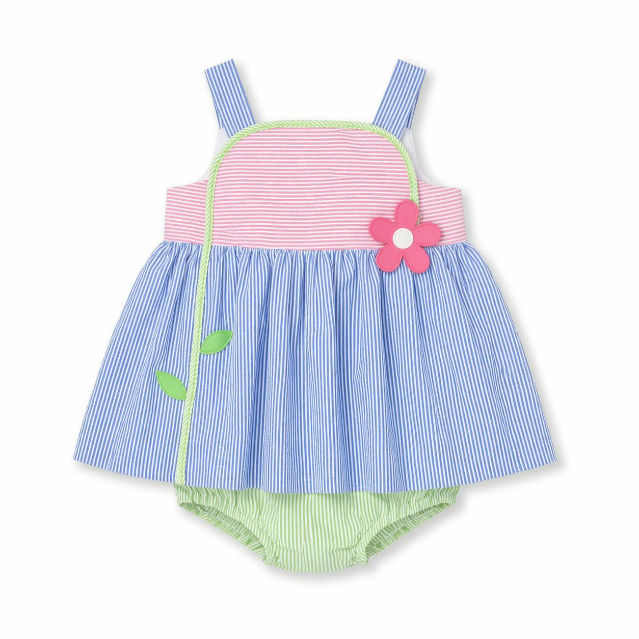 Seersucker Romper With Flower