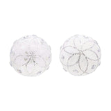 Kurt Adler 80MM Jeweled Clear Feather White Ball Ornaments, 6 Piece Set