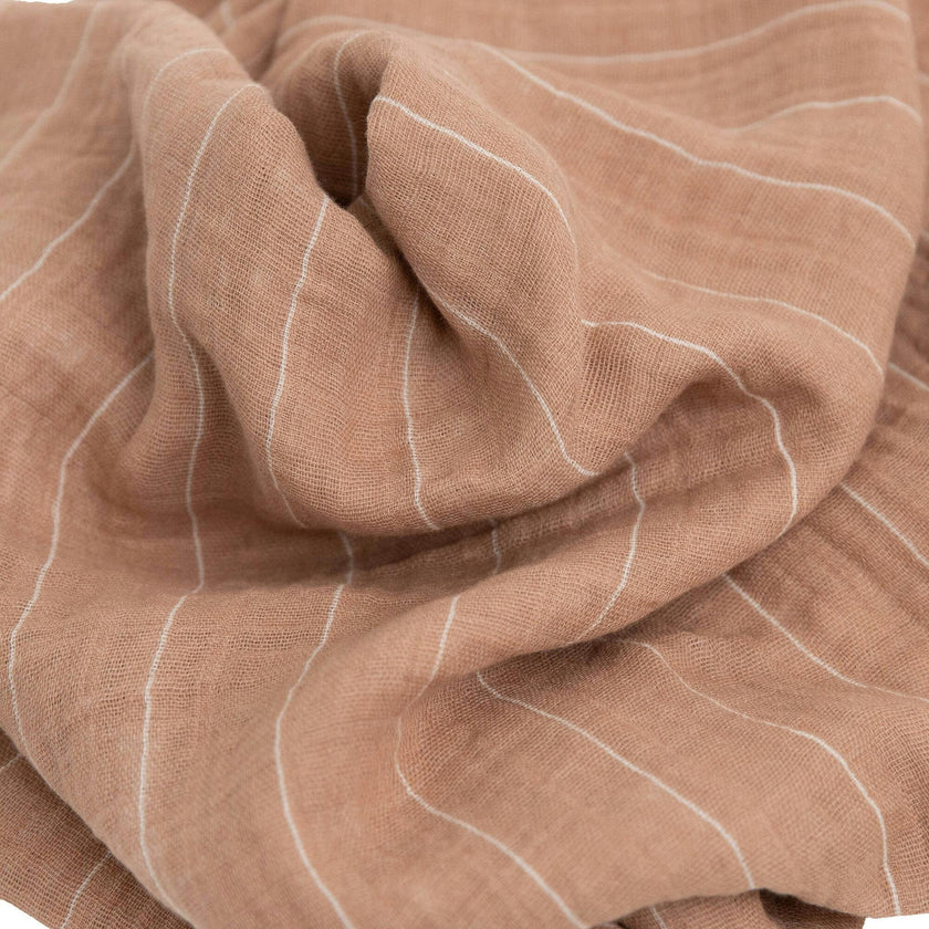 Cotton Muslin Swaddle Blanket - Mauve Stripe