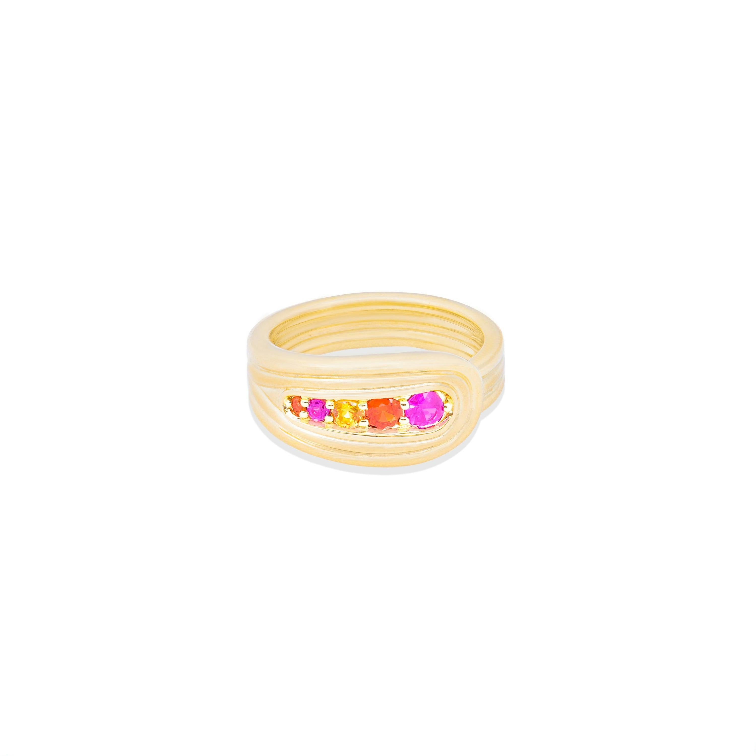 Found Nest Bypass Ring - Pink, Orange & Yellow Sapphire