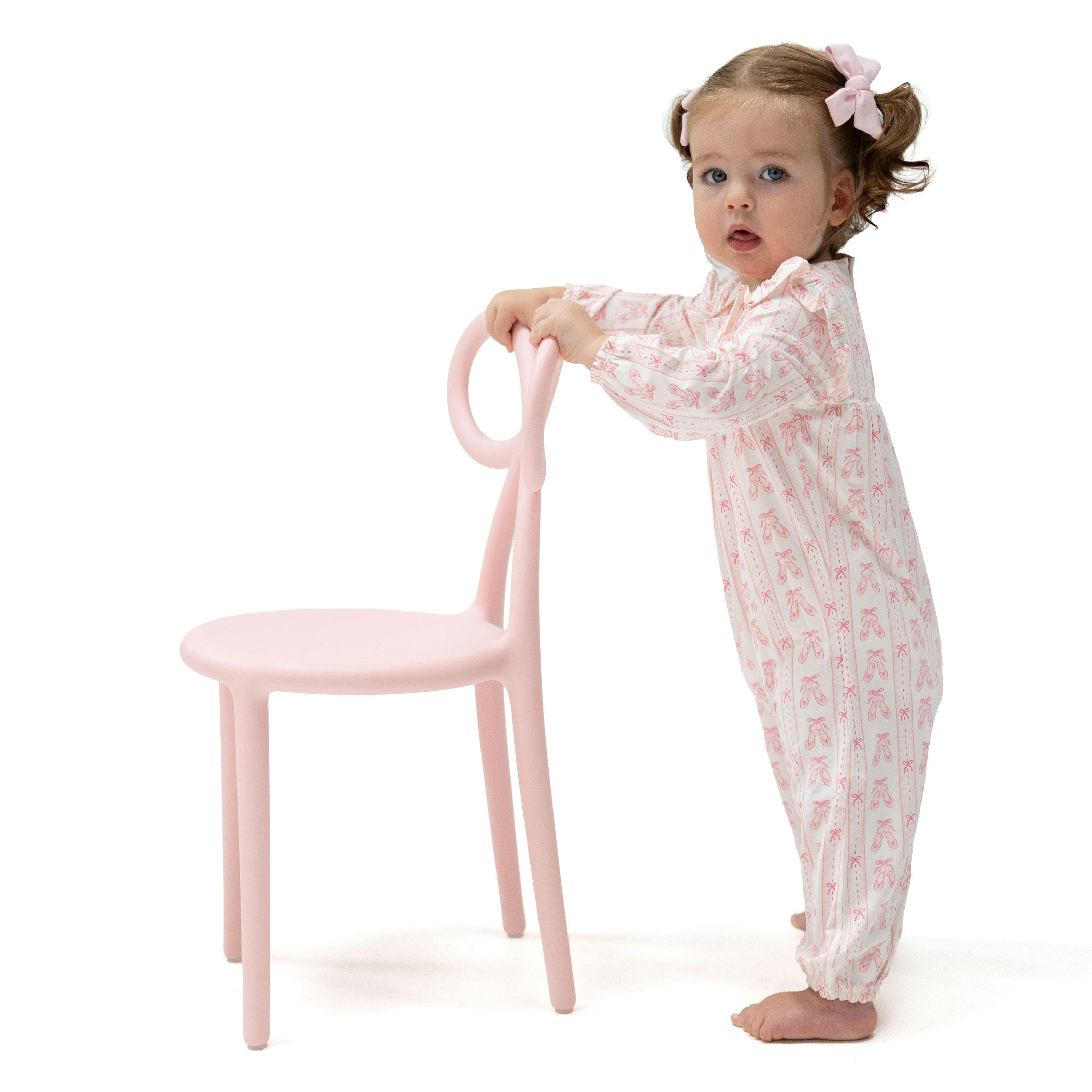 Ballet Shoes Ribbon Stripe - Ruffle Sleeve Snap Romper