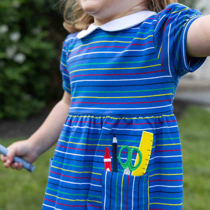 Stripe Knit Dress With School Supplies