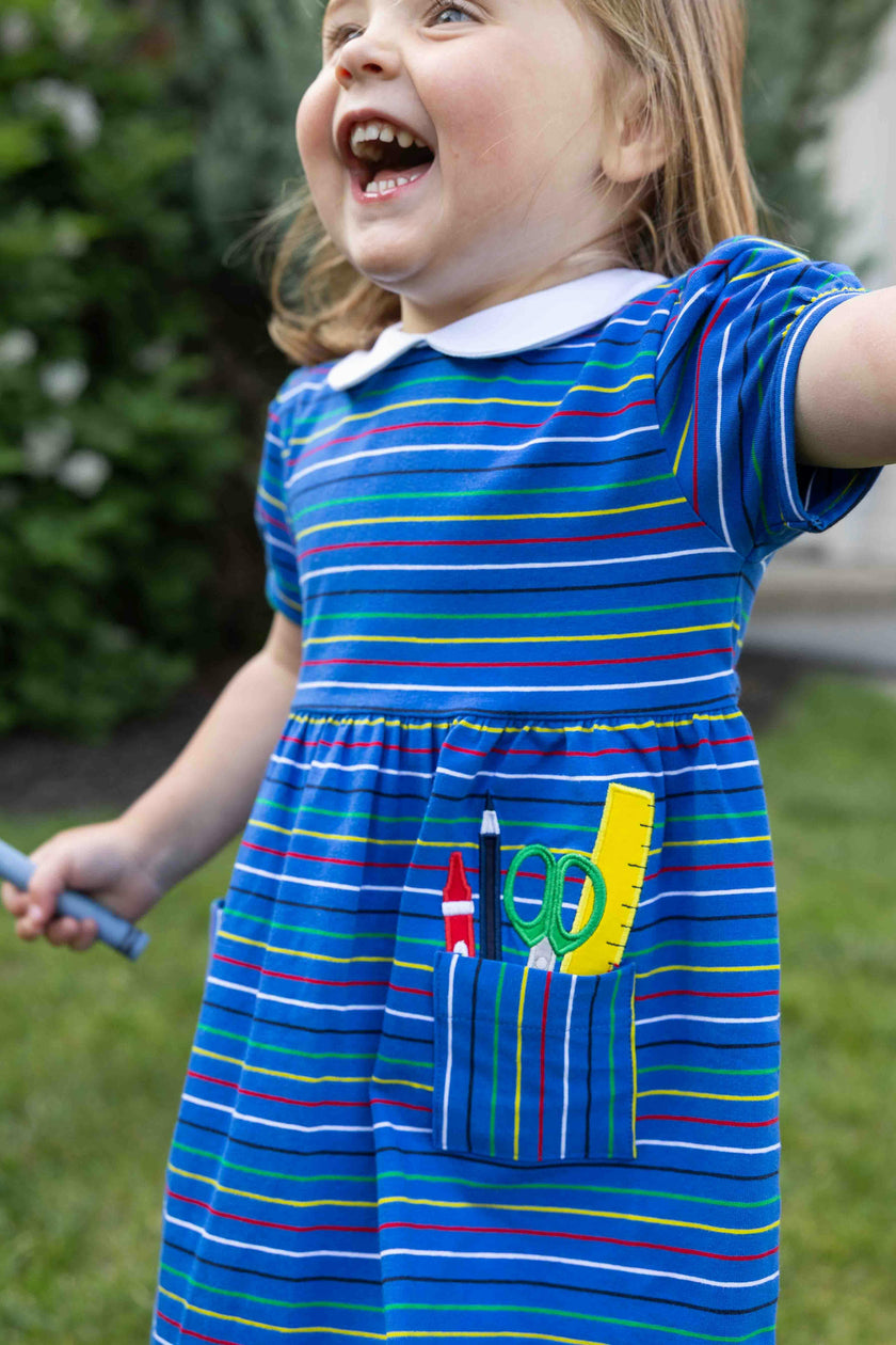 Stripe Knit Dress With School Supplies