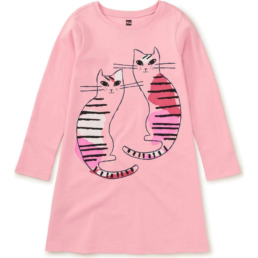 Sitting Pretty Graphic Print Crew Neck Long Sleeve A-Line Dress, Pink
