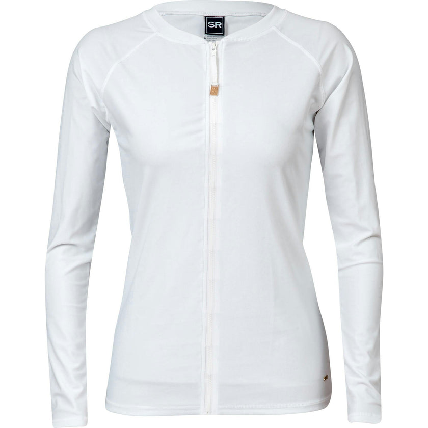 Womens White Zip Front Ls Rash Top