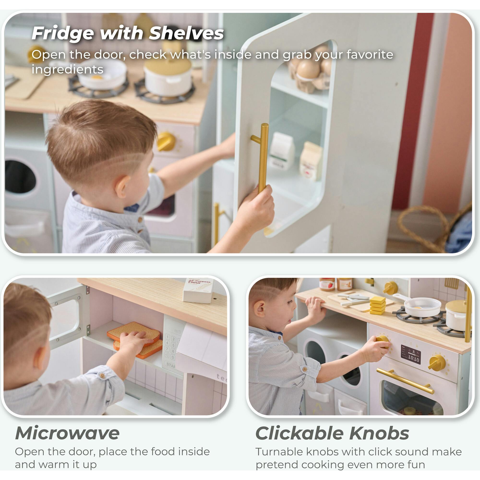 Teamson Kids Little Chef Savannah 3-Pcs Wooden Play Kitchen with 21 Accessories