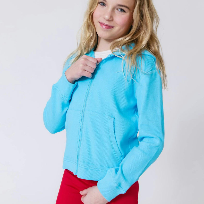Girls Rib Hoodie in Cloud Blue