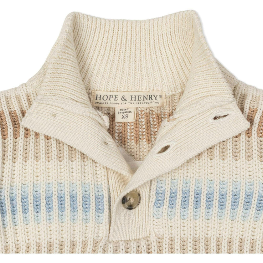 Organic Mock Neck Stripe Sweater, Beige