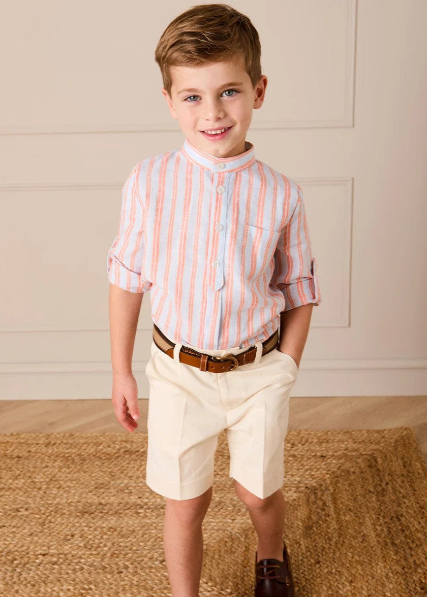 August Stripe Mao Collar Shirt in Orange (18mths- 10yrs)