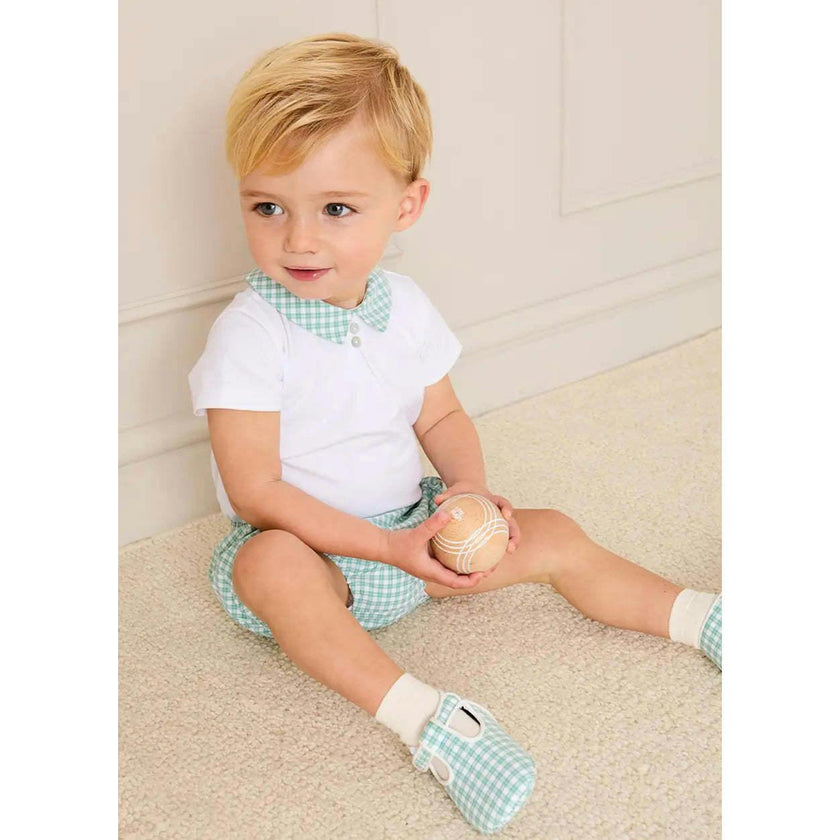 Lucas Check T-Bar Pram Shoes in Green (17-20EU)