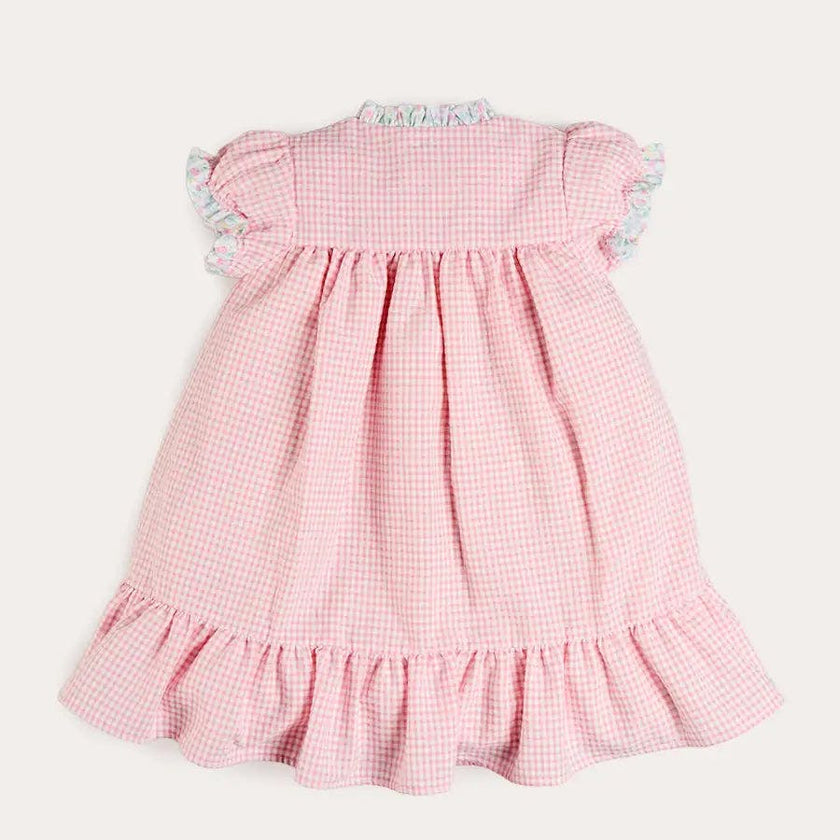 Beauchamp Gingham Ruffle Hem Floral Trim Night Dress in Pink (18mths- 10yrs)
