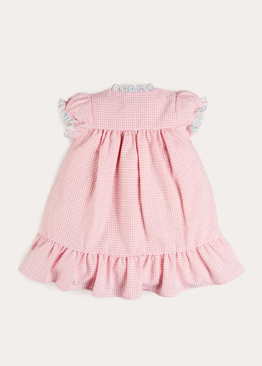 Beauchamp Gingham Ruffle Hem Floral Trim Night Dress in Pink (18mths- 10yrs)