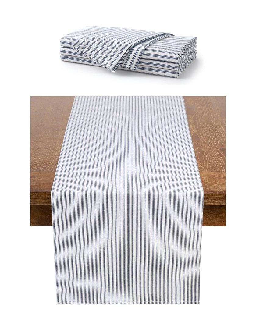 Navy French Ticking Runner & Napkin Bundle