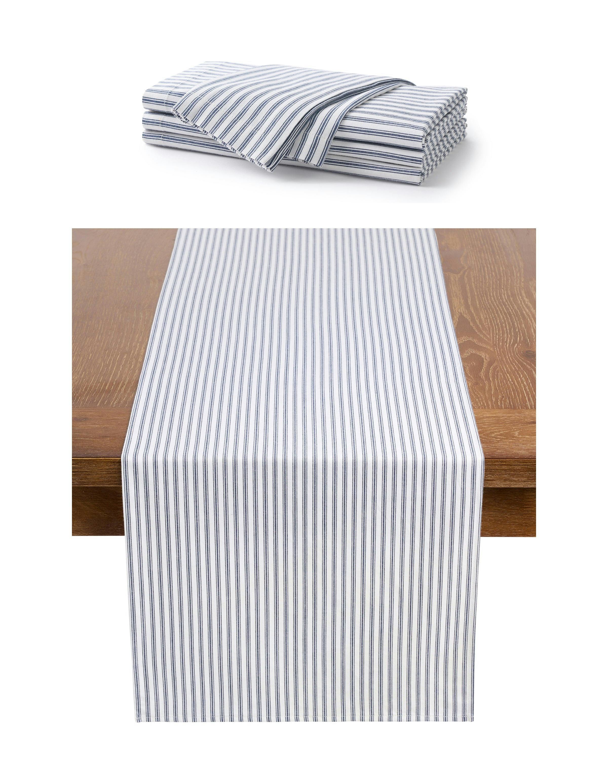 Navy French Ticking Runner & Napkin Bundle