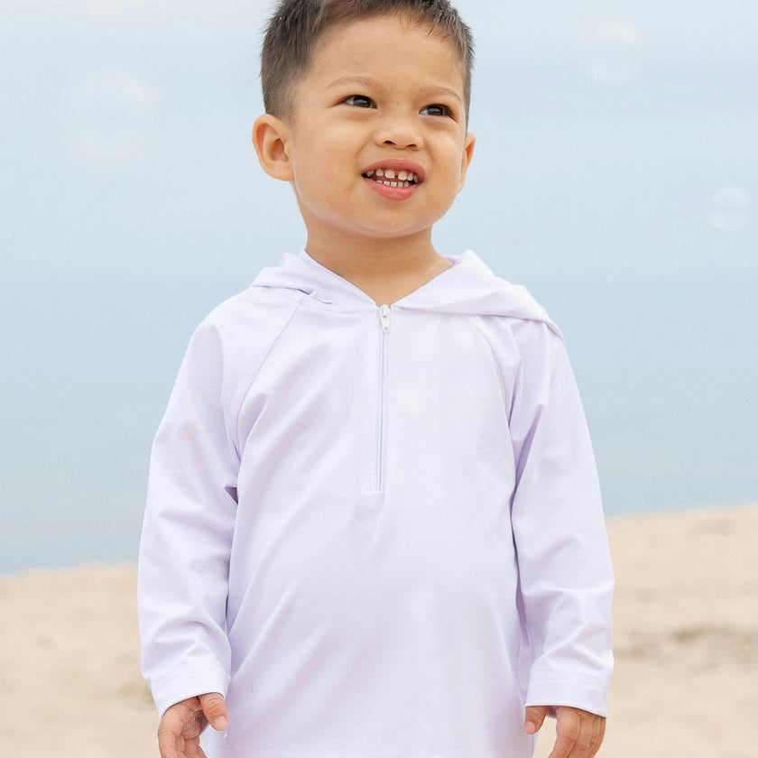 White Long Sleeve Rash Guard With Hood
