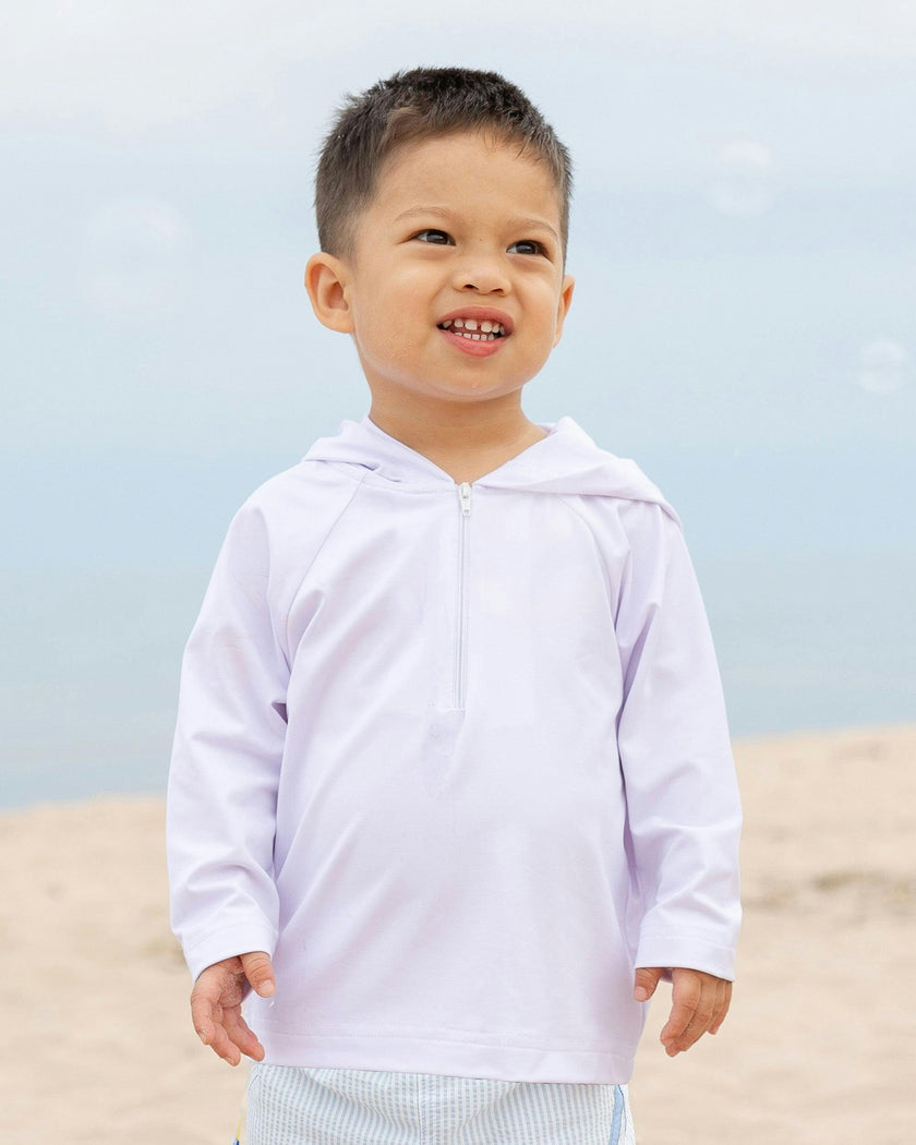 White Long Sleeve Rash Guard With Hood