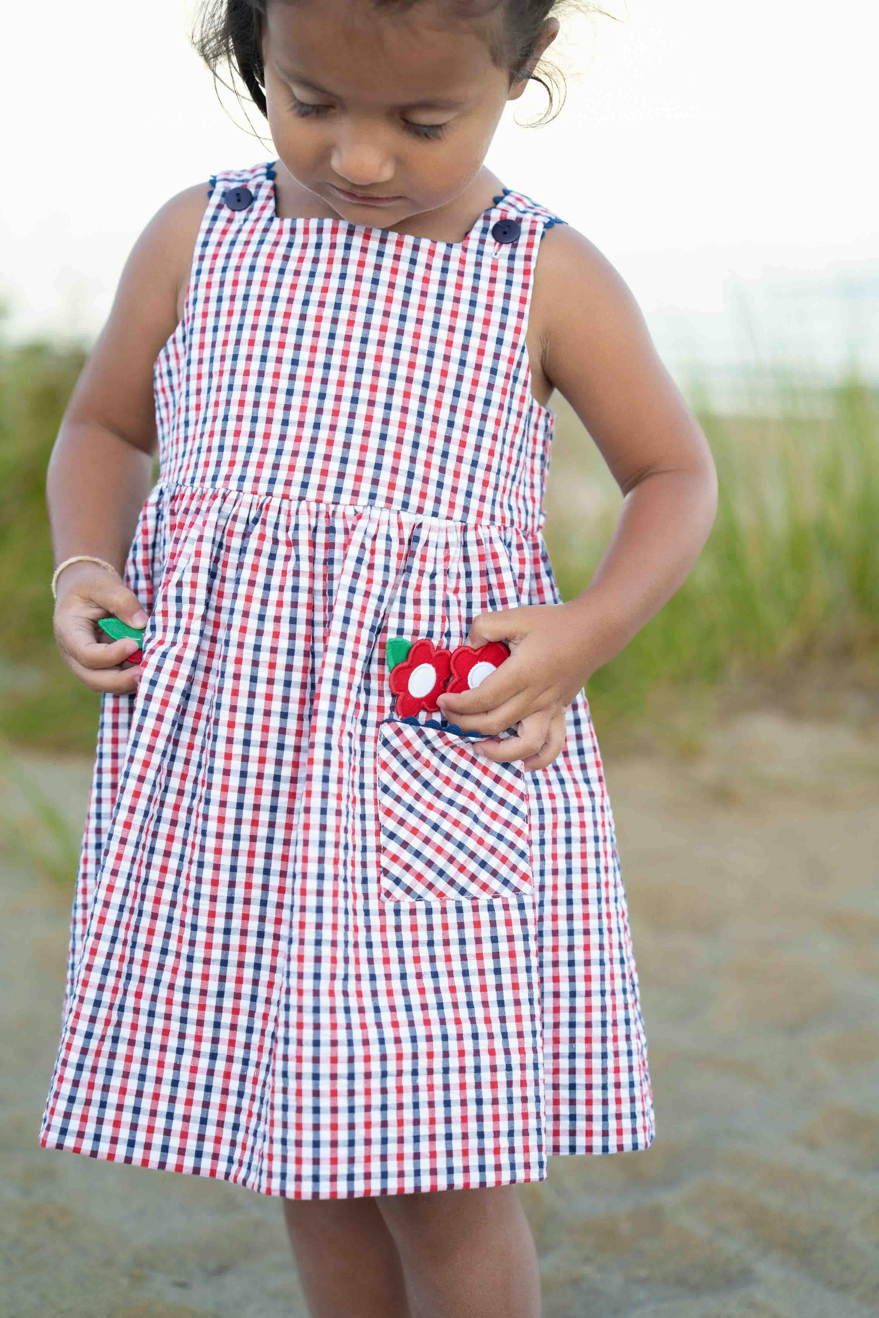 Plaid Seersucker Dress With Flowers