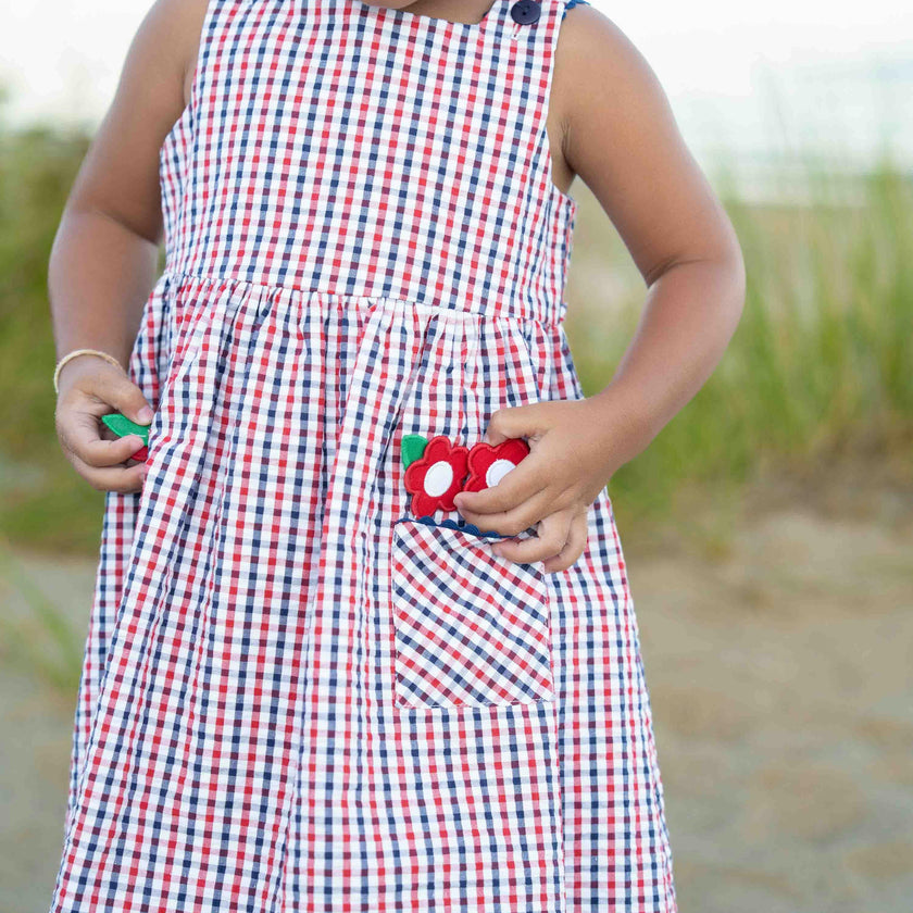 Plaid Seersucker Dress With Flowers