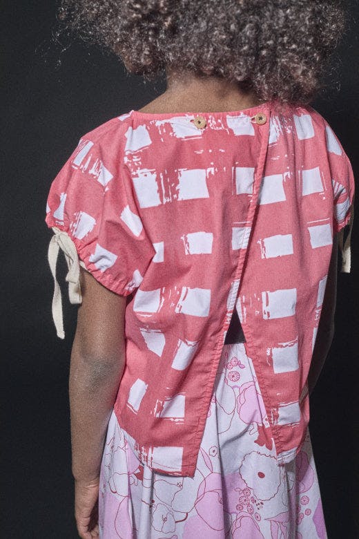 Atlantic Top Coral Plaid Print