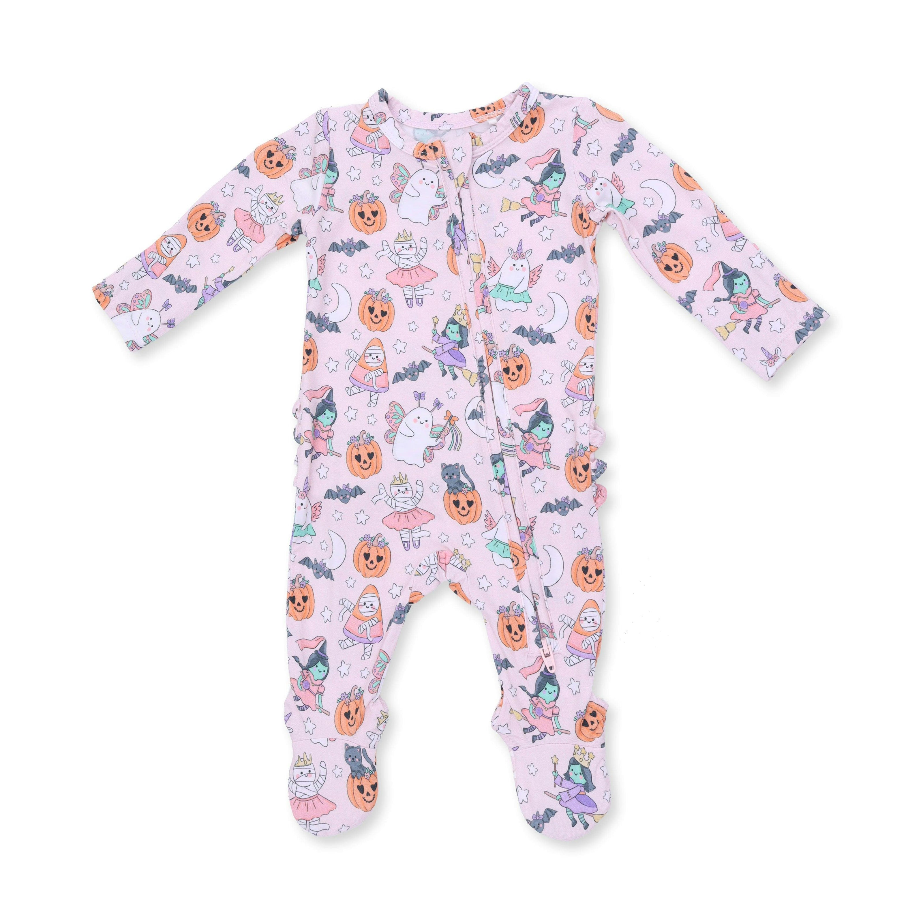Halloween Monster Dress Up Pink - 2 Way Ruffle Back Zipper Footie