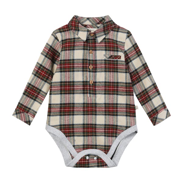 JASPER Cream/Green plaid Woven Onesie