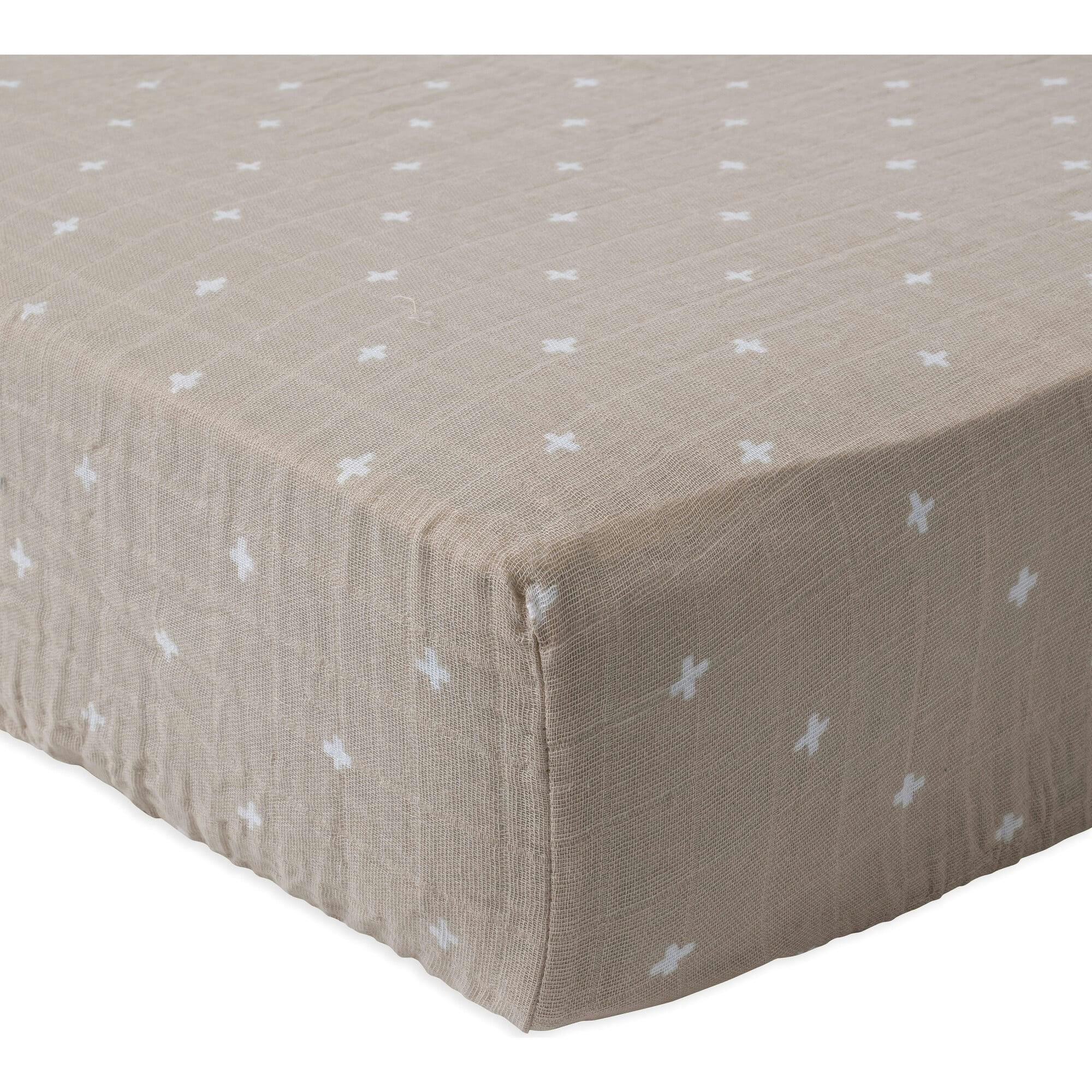 Cotton Muslin Crib Sheet - Taupe Cross