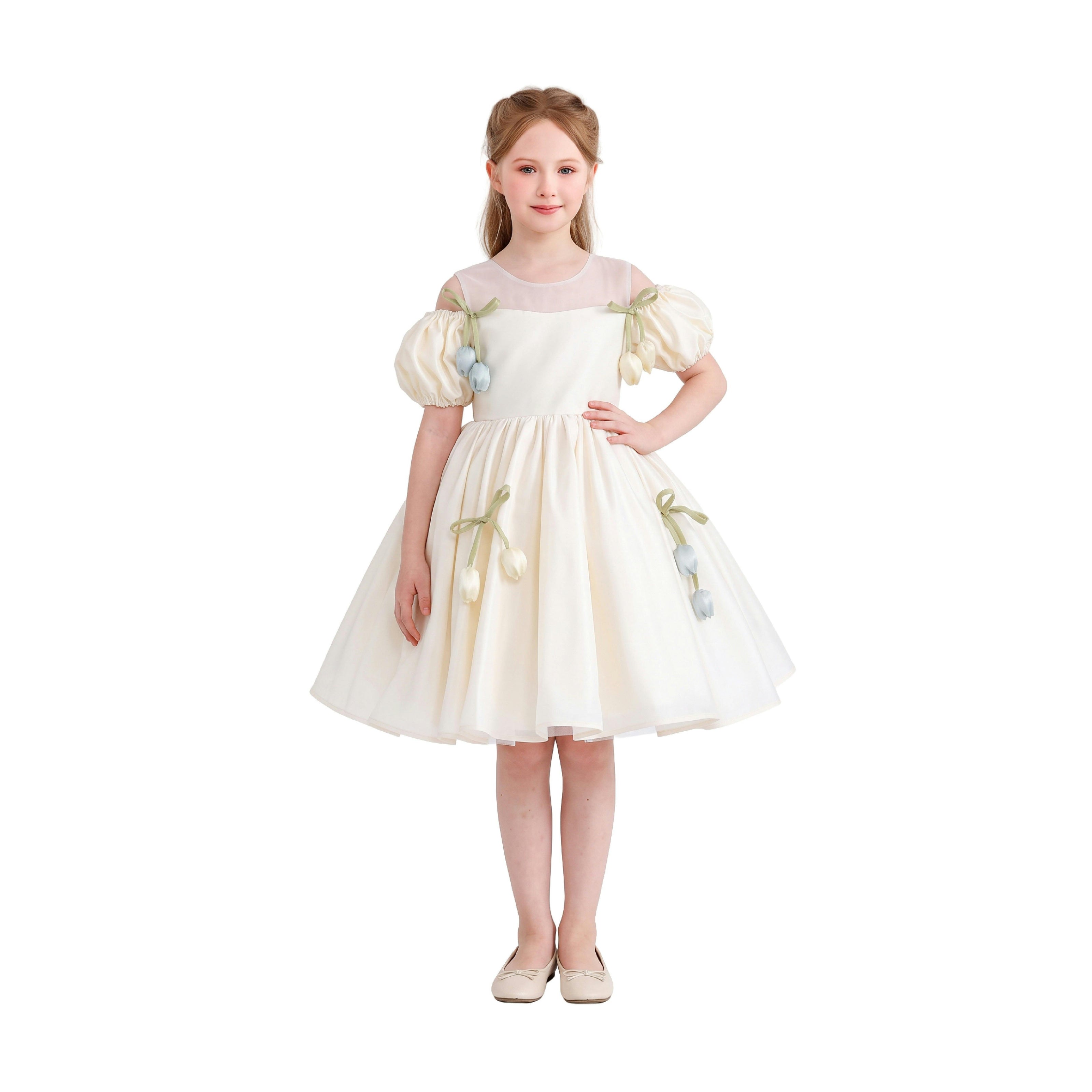 Ivory Zafira Puff-Sleeve Occasion Dress