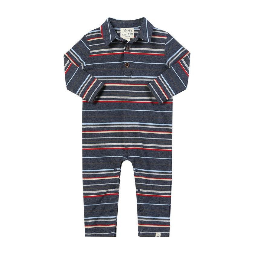 KINGSTON Chambray Multi Stripe Polo Romper