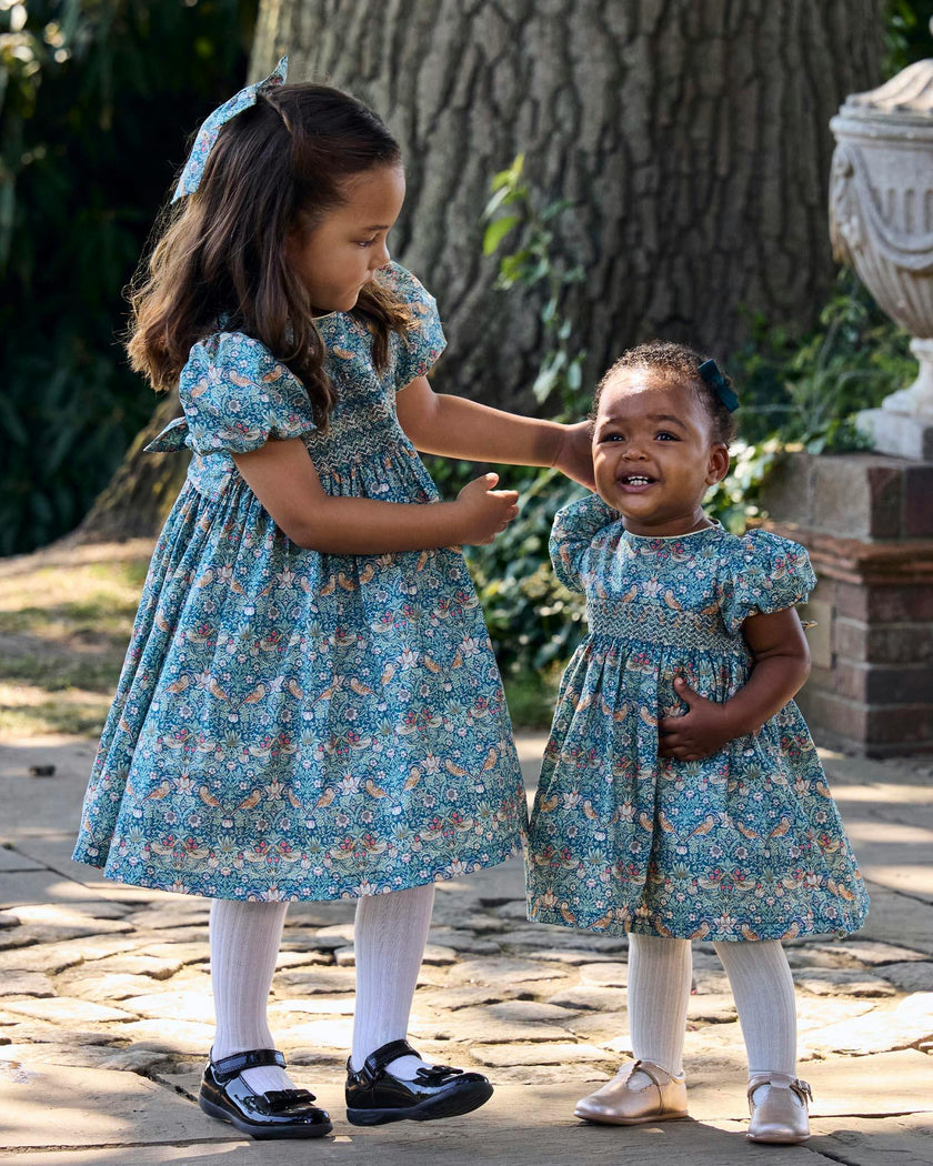 Smocked Party Dress in Strawberry Thief