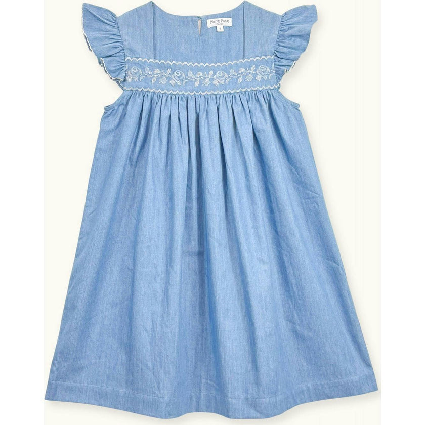 Dress Eden With Cross-Stitch Embroidery In Denim Lignt, Blue