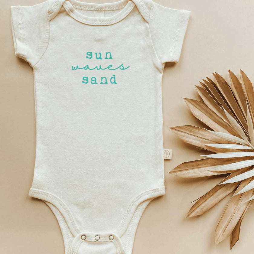 Sun Waves Sand Seafoam Organic Cotton Short Sleeve Baby Bodysuit